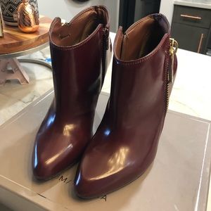 BCBG burgundy leather booties size 8